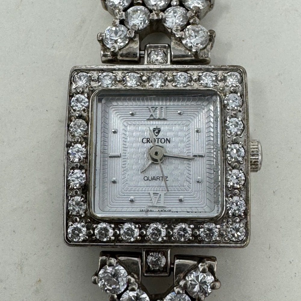 Croton Womens 925 Sterling Silver Quartz Watch Stone Bracelet 7.25in Needs Batt.